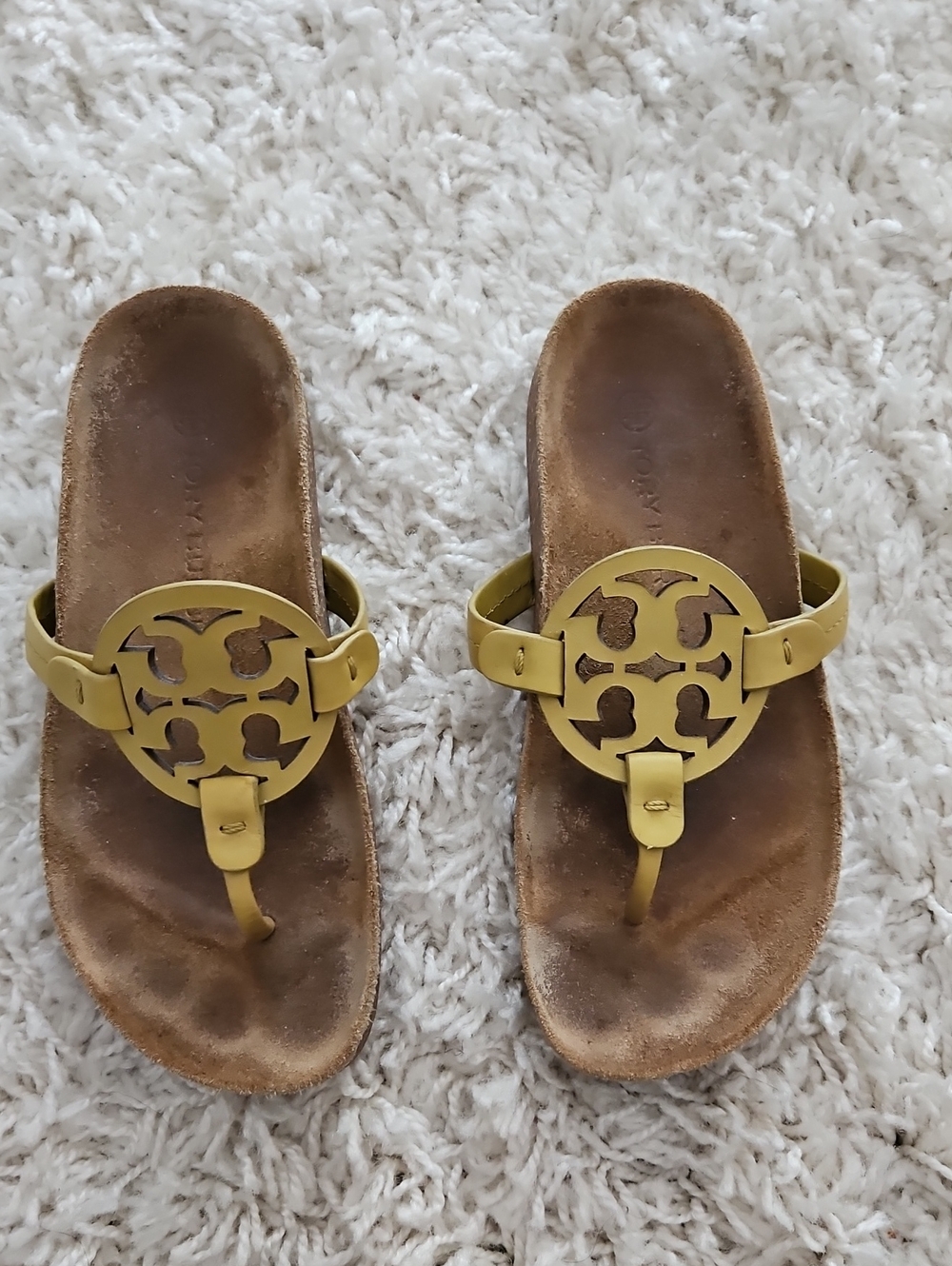 Tory Burch Miller Cloud Thong Sandals Lemon Limw Yellow Leather and Cork Size 6